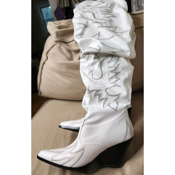 Size 5.5 Dolls Kill Pure Love Bandit Cowgirl Boots White Embroidered Iridescent - Picture 6 of 12